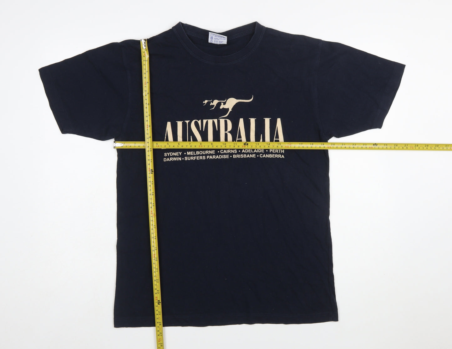 Gooses Men's Navy Australia Print Cotton Crew Neck T-Shirt Medium