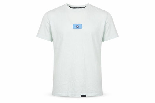 Front view of VERÜCKT Men's White USA Graphic Cotton T-Shirt, size M