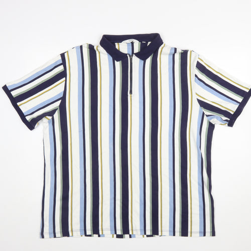 Next Men's Multicoloured Striped Slim Fit 3XL Cotton Polo Shirt