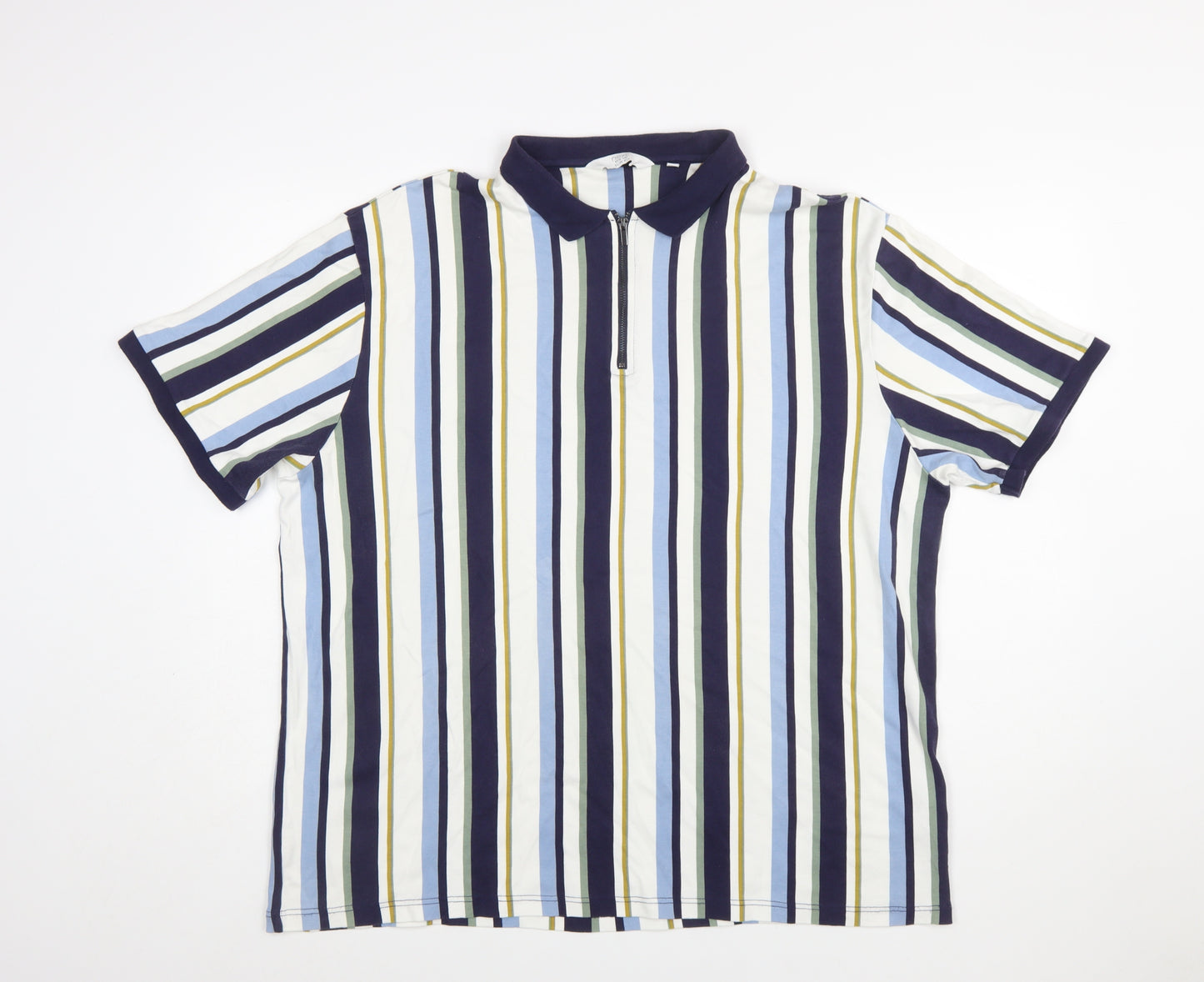 Next Men's Multicoloured Striped Slim Fit 3XL Cotton Polo Shirt