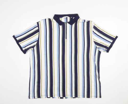 Next Men's Multicoloured Striped Slim Fit 3XL Cotton Polo Shirt