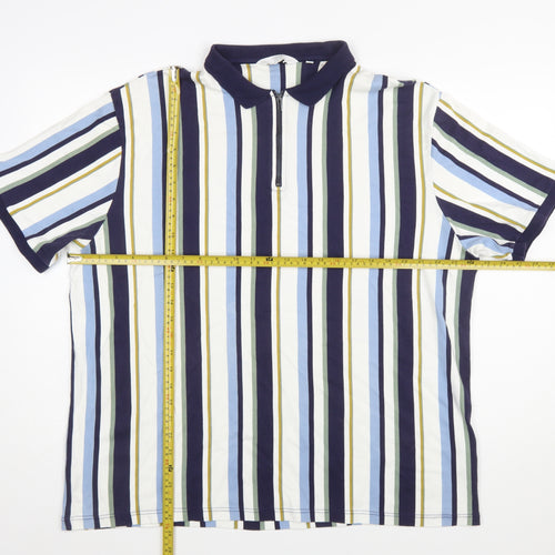 Next Men's Multicoloured Striped Slim Fit 3XL Cotton Polo Shirt