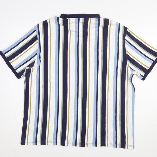 Next Men's Multicoloured Striped Slim Fit 3XL Cotton Polo Shirt