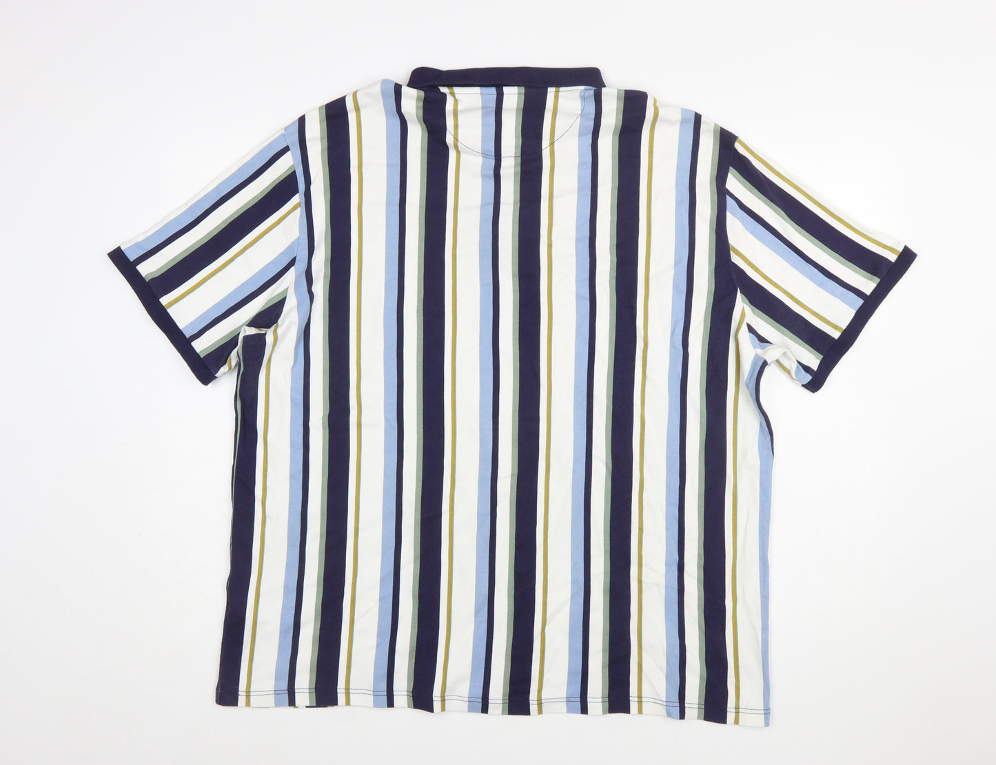Next Men's Multicoloured Striped Slim Fit 3XL Cotton Polo Shirt