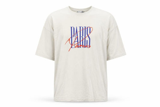 Front view of ASOS DESIGN Men’s Beige Paris Print Relaxed Fit T-Shirt XS