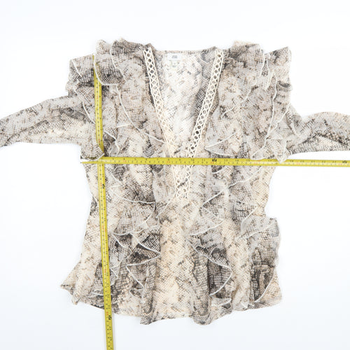 River Island Womens Beige Snake Print Ruffle Wrap Blouse Size 10