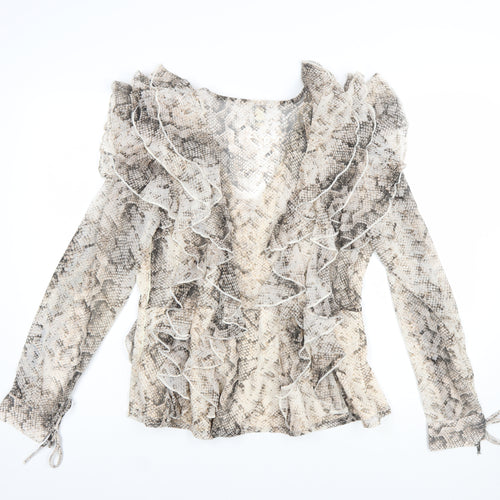 River Island Womens Beige Snake Print Ruffle Wrap Blouse Size 10