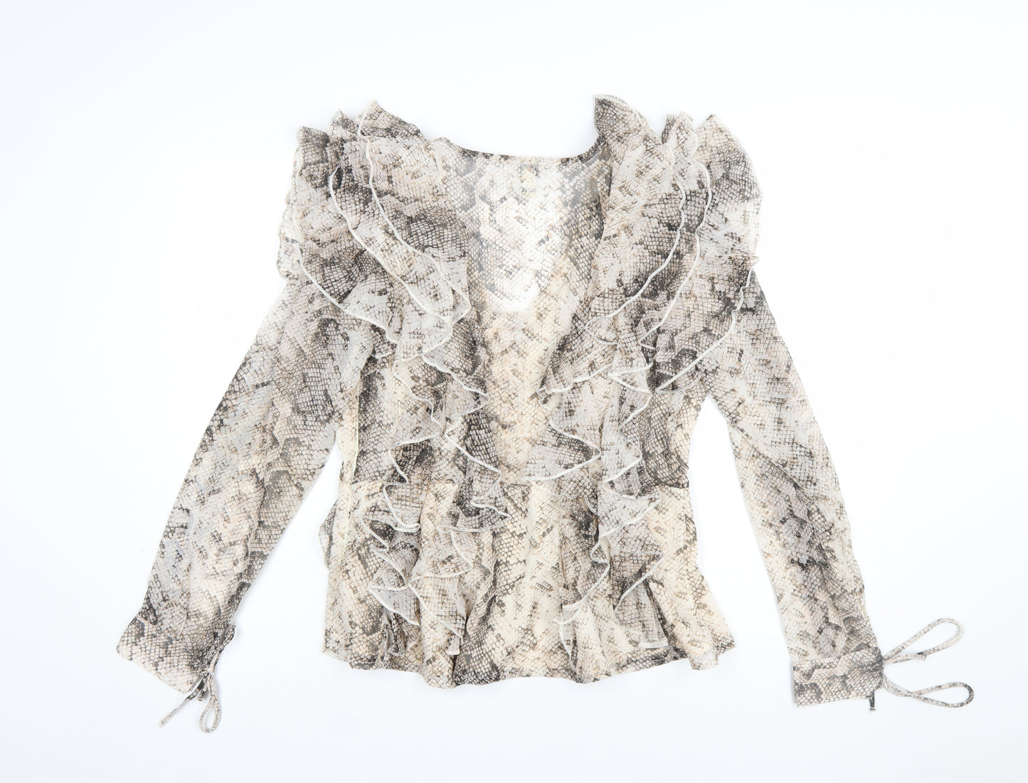 River Island Womens Beige Snake Print Ruffle Wrap Blouse Size 10