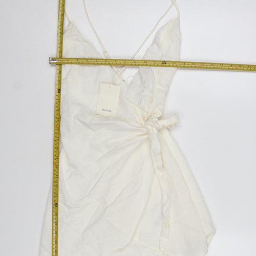 Bershka Women Ivory Short Wrap Dress Size S Sleeveless Viscose