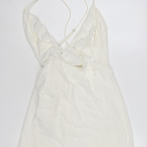 Bershka Women Ivory Short Wrap Dress Size S Sleeveless Viscose