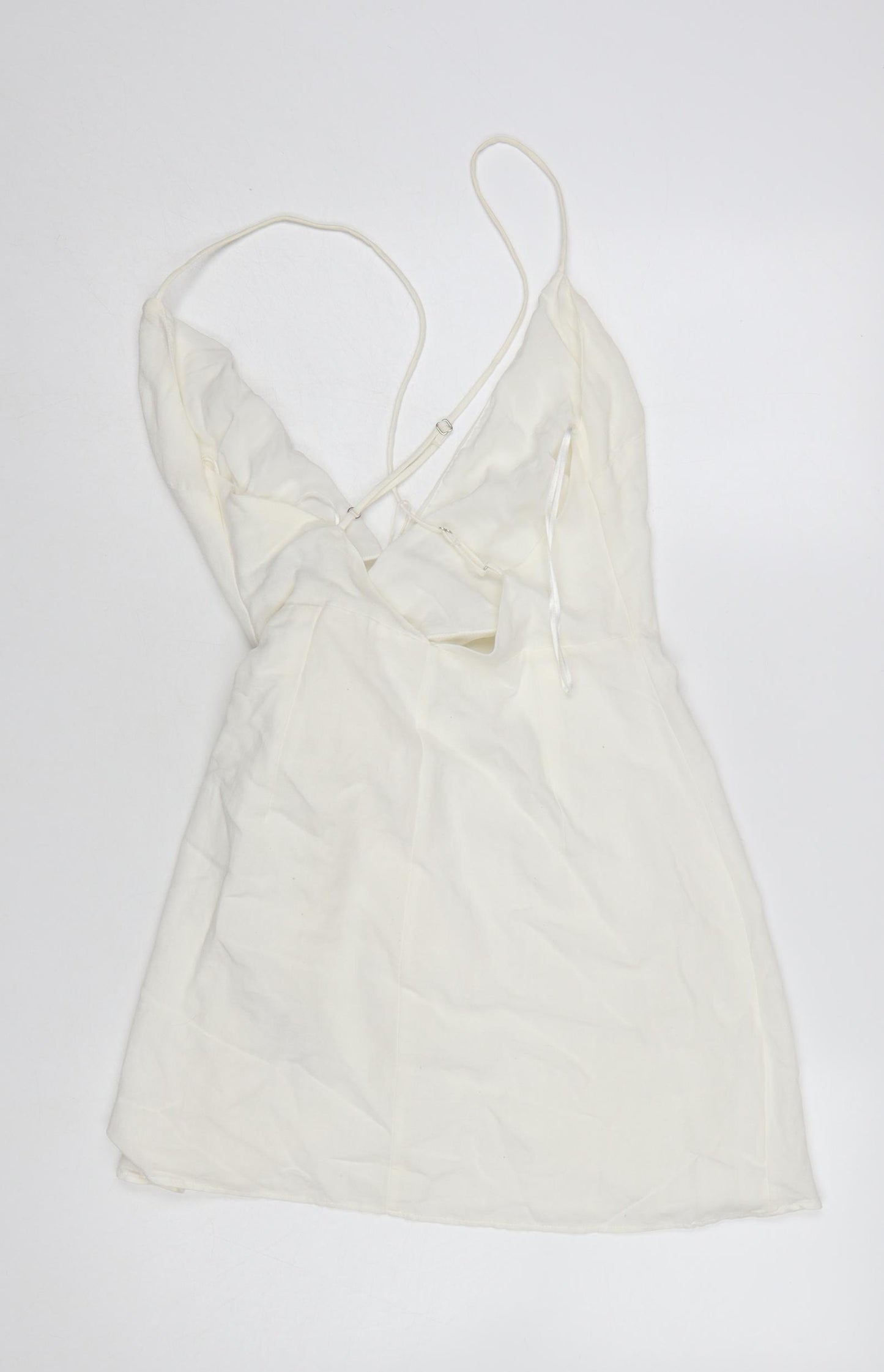 Bershka Women Ivory Short Wrap Dress Size S Sleeveless Viscose