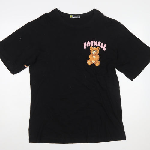 FARWELL Women’s Black Funny Bear Graphic T-Shirt XL