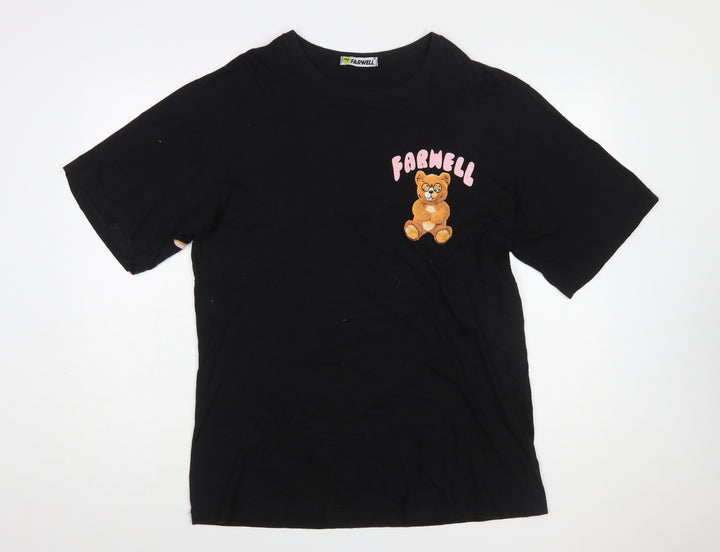 FARWELL Women’s Black Funny Bear Graphic T-Shirt XL