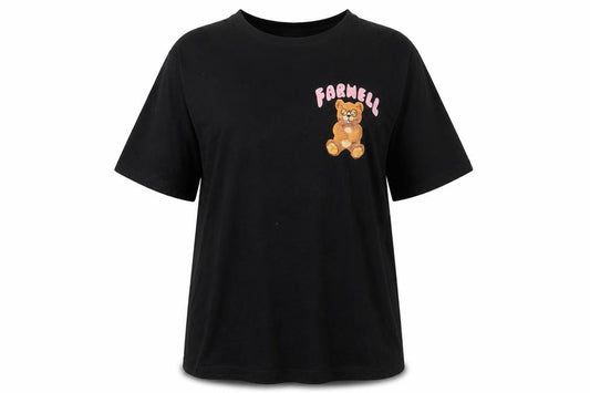 Front view of FARWELL Women’s Black Funny Bear Graphic T-Shirt XL