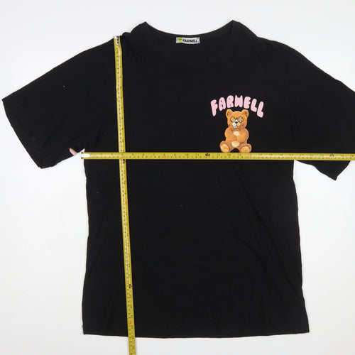 FARWELL Women’s Black Funny Bear Graphic T-Shirt XL