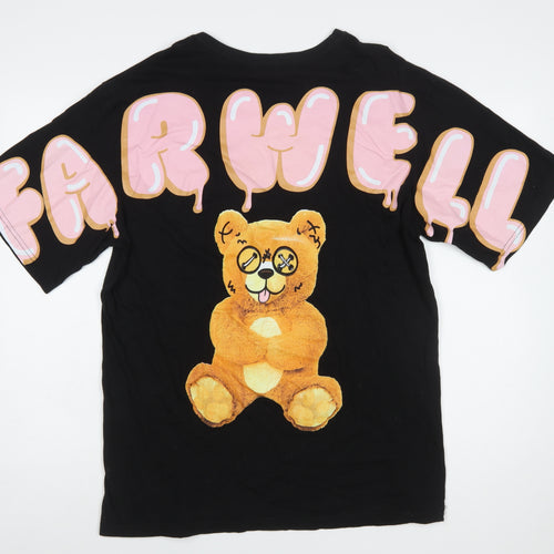 FARWELL Women’s Black Funny Bear Graphic T-Shirt XL