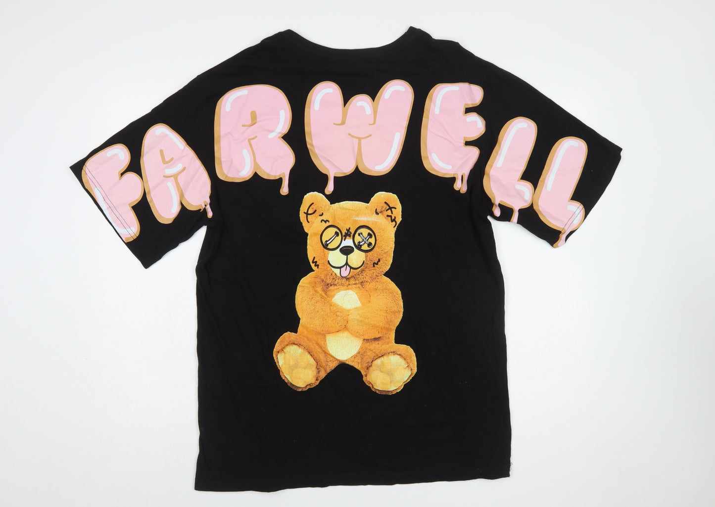 FARWELL Women’s Black Funny Bear Graphic T-Shirt XL
