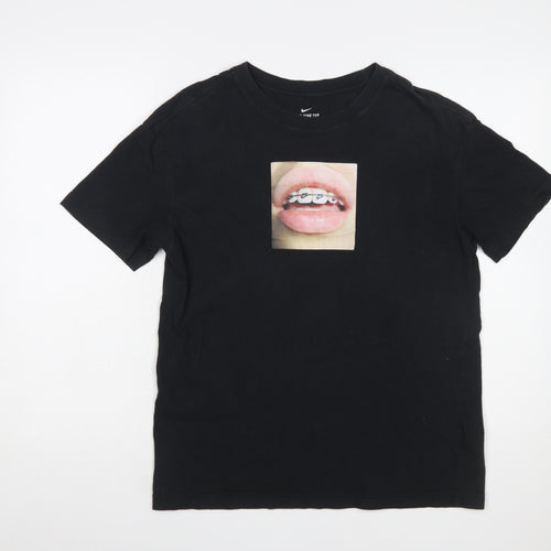 Nike Women’s Black Graphic Lips Print Cotton T-Shirt Size S