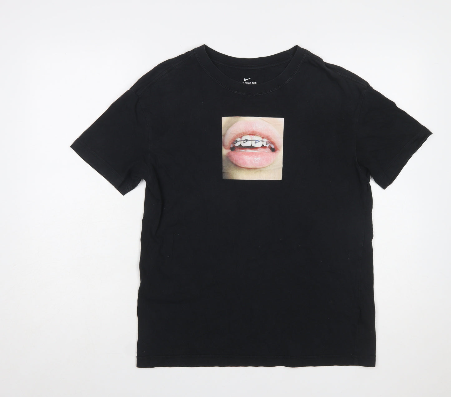 Nike Women’s Black Graphic Lips Print Cotton T-Shirt Size S