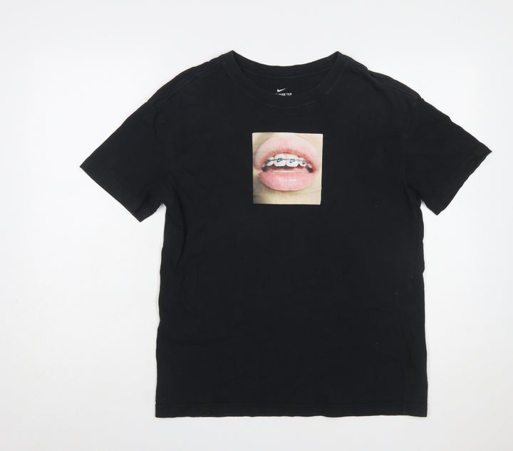 Nike Women’s Black Graphic Lips Print Cotton T-Shirt Size S