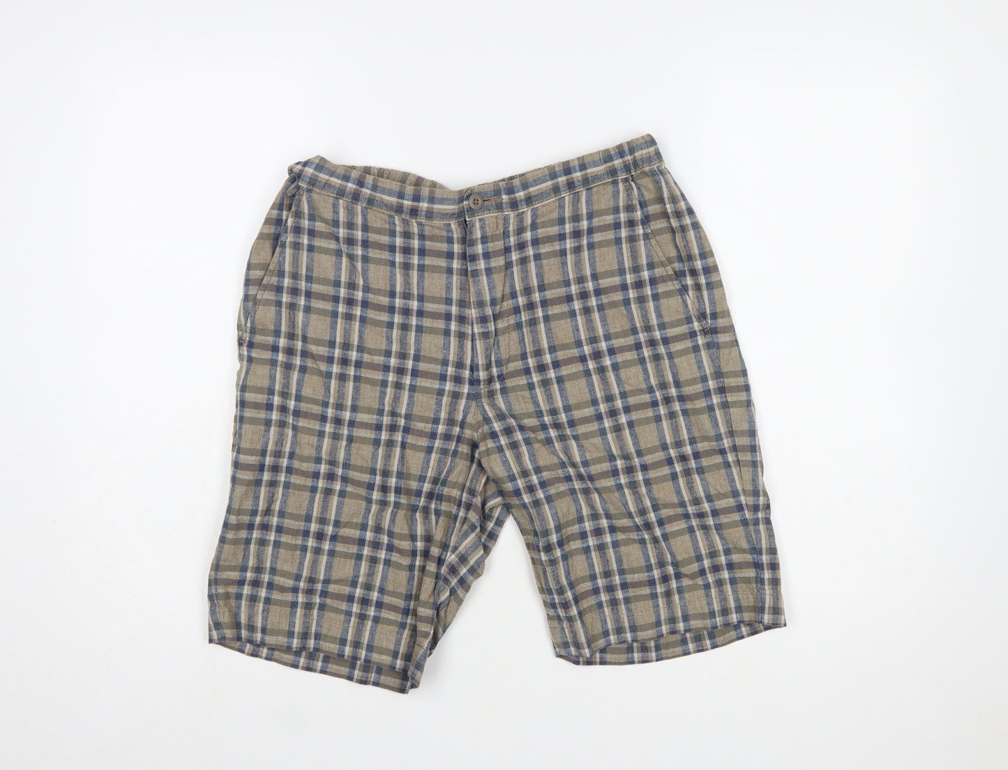 UNIQLO Men's Beige Check Linen Blend Chino Shorts Size S