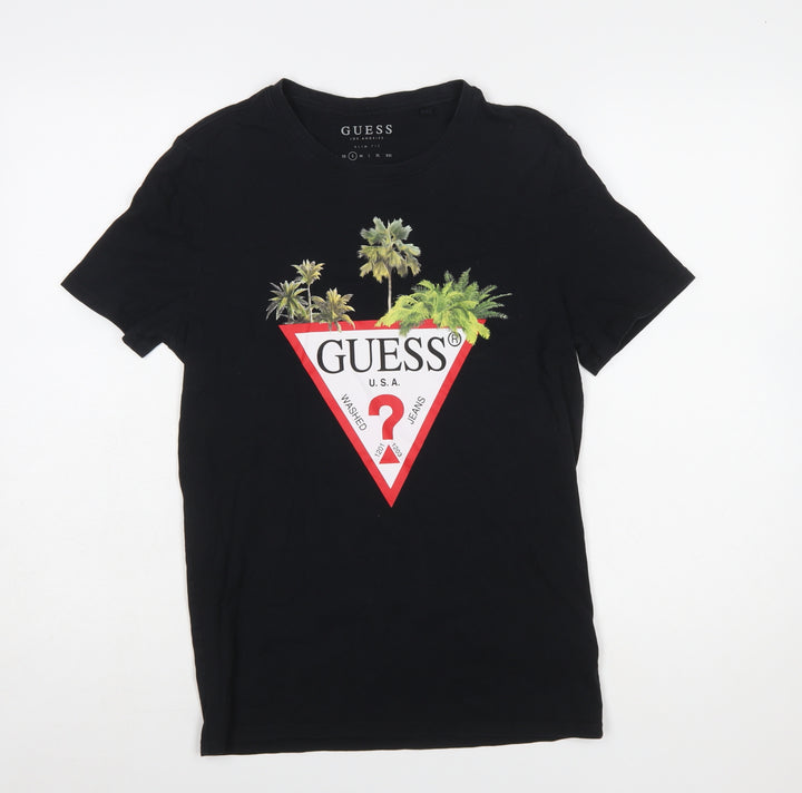 Guess Women Black Slim Fit Cotton T-Shirt Size S