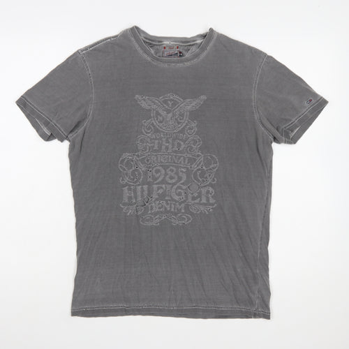 Tommy Hilfiger Denim Men's Grey Small Graphic Cotton T-Shirt