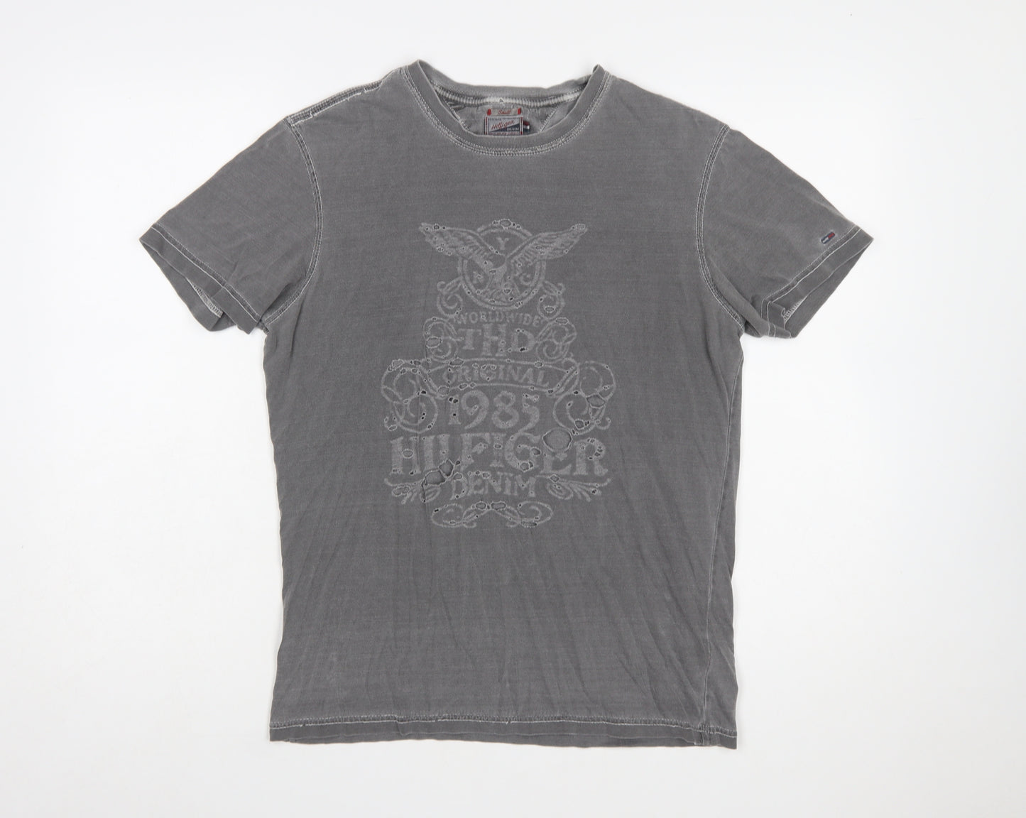 Tommy Hilfiger Denim Men's Grey Small Graphic Cotton T-Shirt