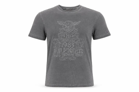 Front view of Tommy Hilfiger Denim Men's Grey Small Graphic Cotton T-Shirt