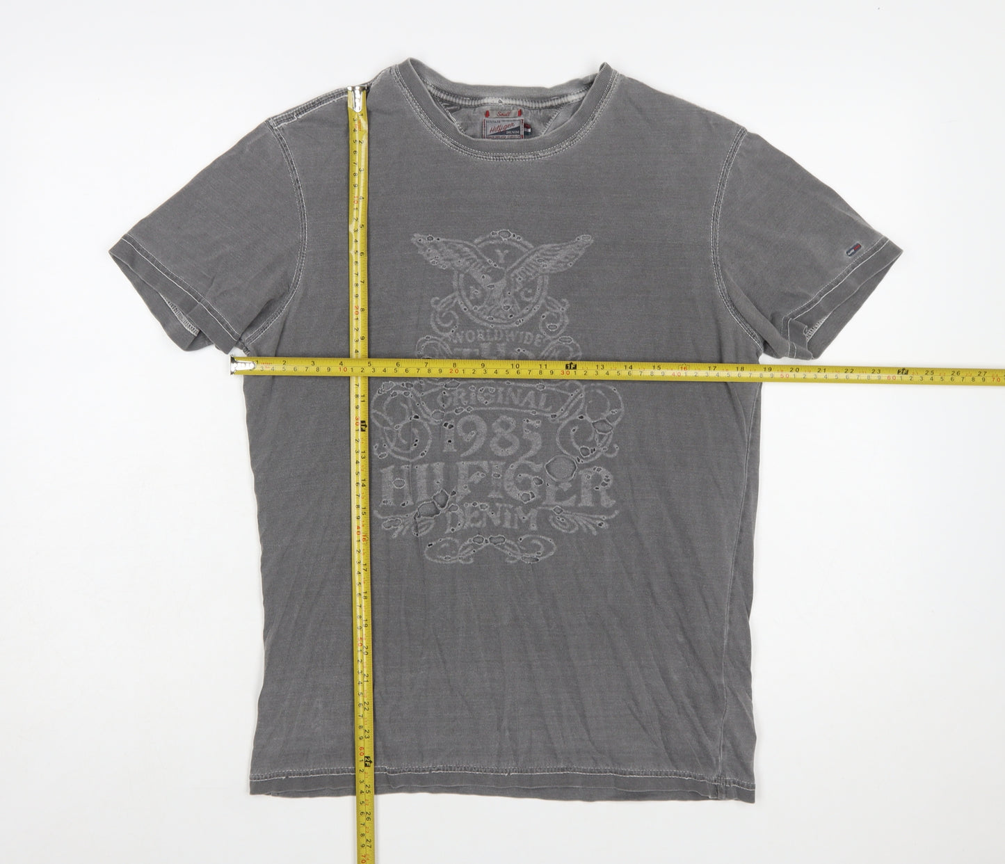 Tommy Hilfiger Denim Men's Grey Small Graphic Cotton T-Shirt