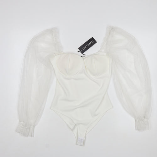 I Saw It First Women White Milkmaid Organza Sleeve Bodysuit Size S