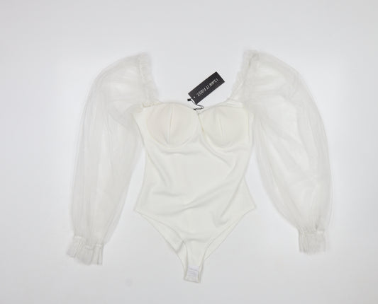 I Saw It First Women White Milkmaid Organza Sleeve Bodysuit Size S