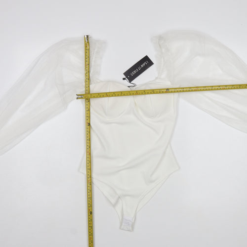 I Saw It First Women White Milkmaid Organza Sleeve Bodysuit Size S