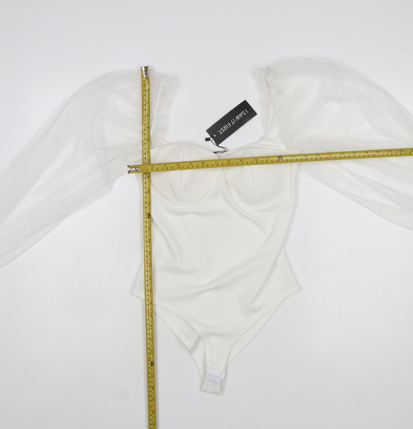 I Saw It First Women White Milkmaid Organza Sleeve Bodysuit Size S