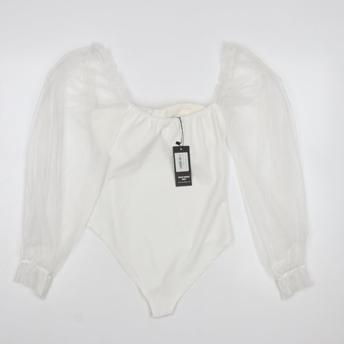 I Saw It First Women White Milkmaid Organza Sleeve Bodysuit Size S