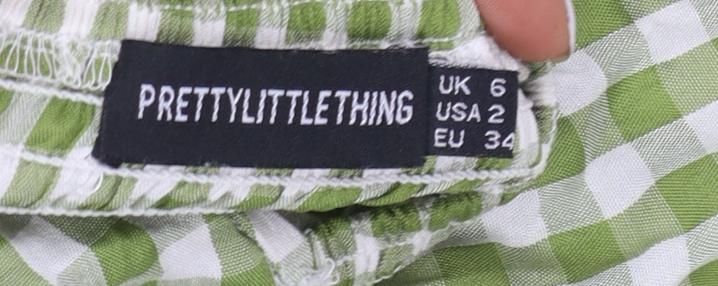 PrettyLittleThing Women’s Green Check Puff Sleeve Short A-Line Dress UK 6