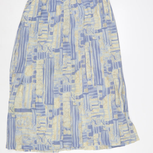 Jacques Vert Women Blue Geometric Pleated Midi Skirt Size 14