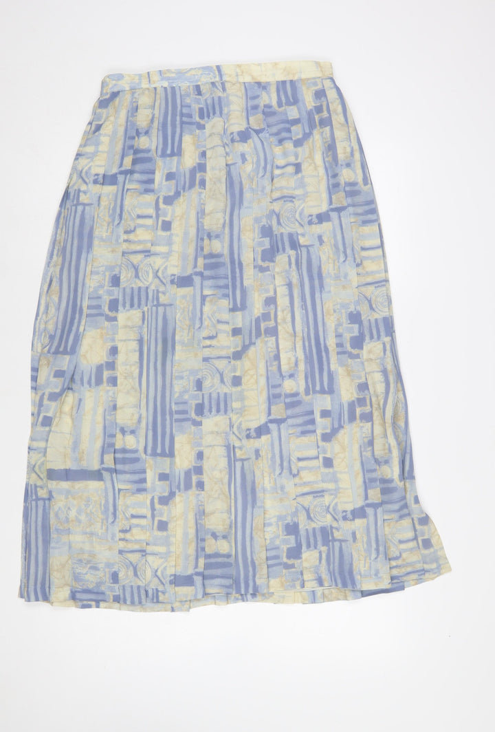 Jacques Vert Women Blue Geometric Pleated Midi Skirt Size 14