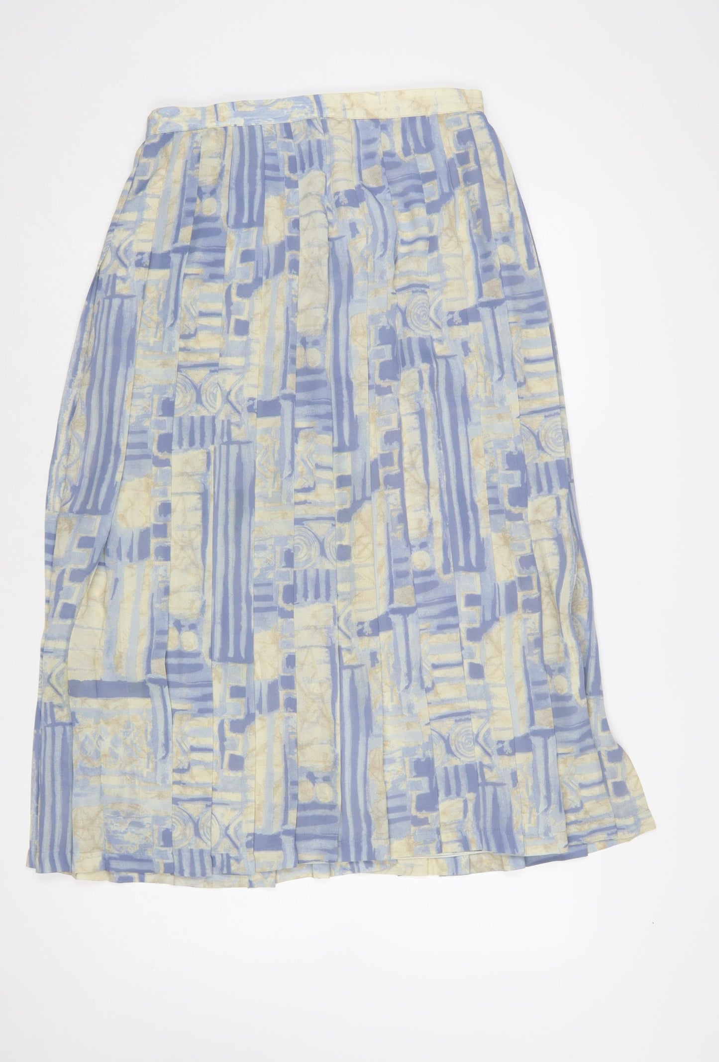 Jacques Vert Women Blue Geometric Pleated Midi Skirt Size 14