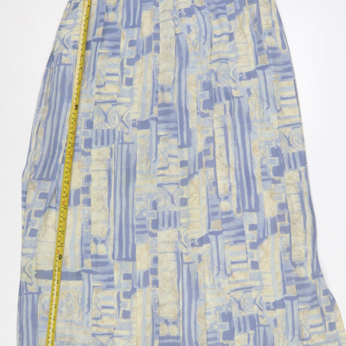 Jacques Vert Women Blue Geometric Pleated Midi Skirt Size 14