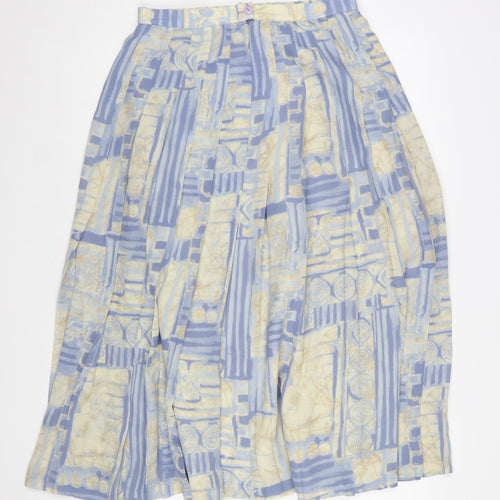 Jacques Vert Women Blue Geometric Pleated Midi Skirt Size 14