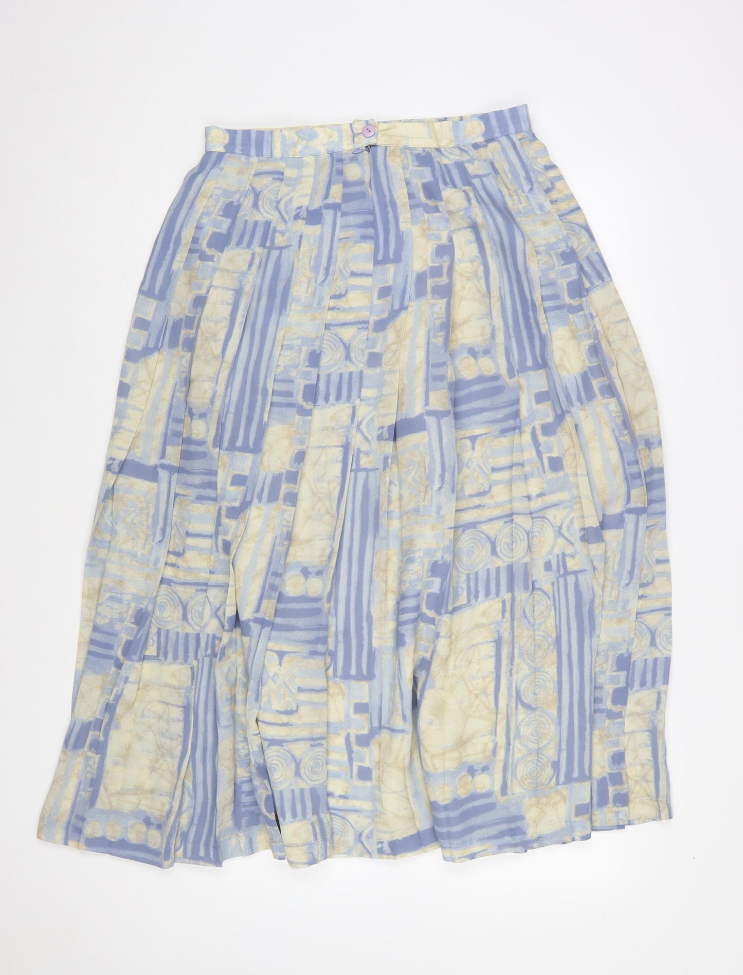 Jacques Vert Women Blue Geometric Pleated Midi Skirt Size 14