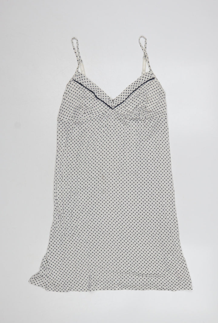 Jasper Conran Women White Polka Dot Viscose Slip Dress Size 14