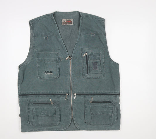 Peace Classics Men's Green Cotton Outdoor Utility Waistcoat 2XL