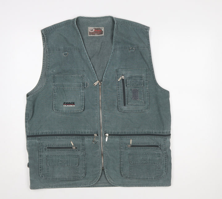 Peace Classics Men's Green Cotton Outdoor Utility Waistcoat 2XL