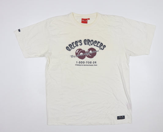TOG24 Ivory Cotton Graphic Print Men's T-Shirt L