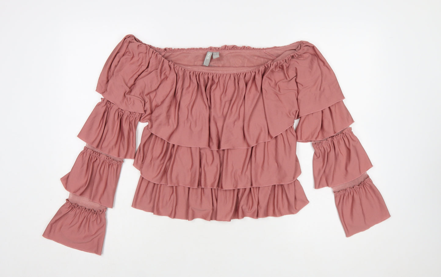 ASOS Womens Pink Off Shoulder Ruffle Blouse UK 12 Long Sleeve