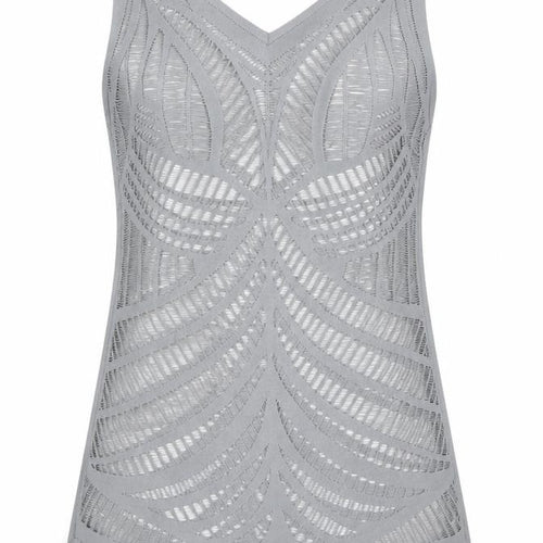 J&L Paris Women Grey V-Neck Mesh Tunic Tank Top One Size