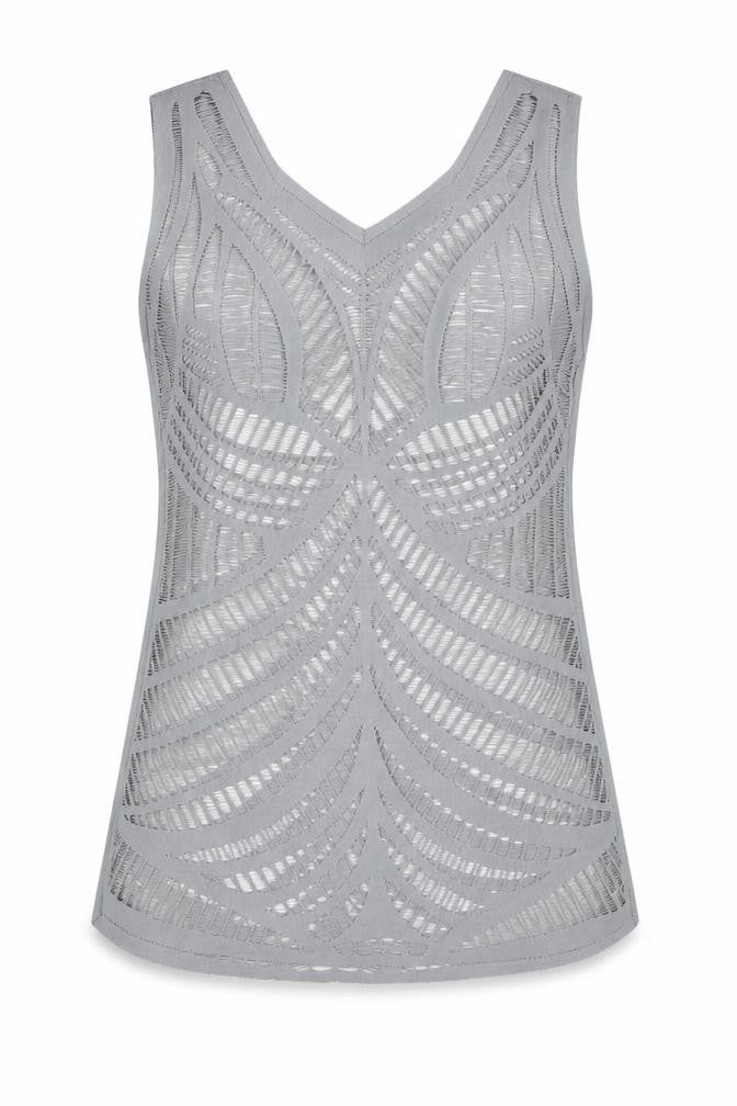 J&L Paris Women Grey V-Neck Mesh Tunic Tank Top One Size