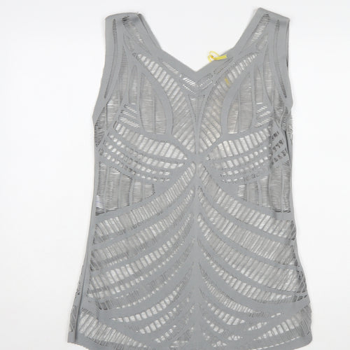 J&L Paris Women Grey V-Neck Mesh Tunic Tank Top One Size